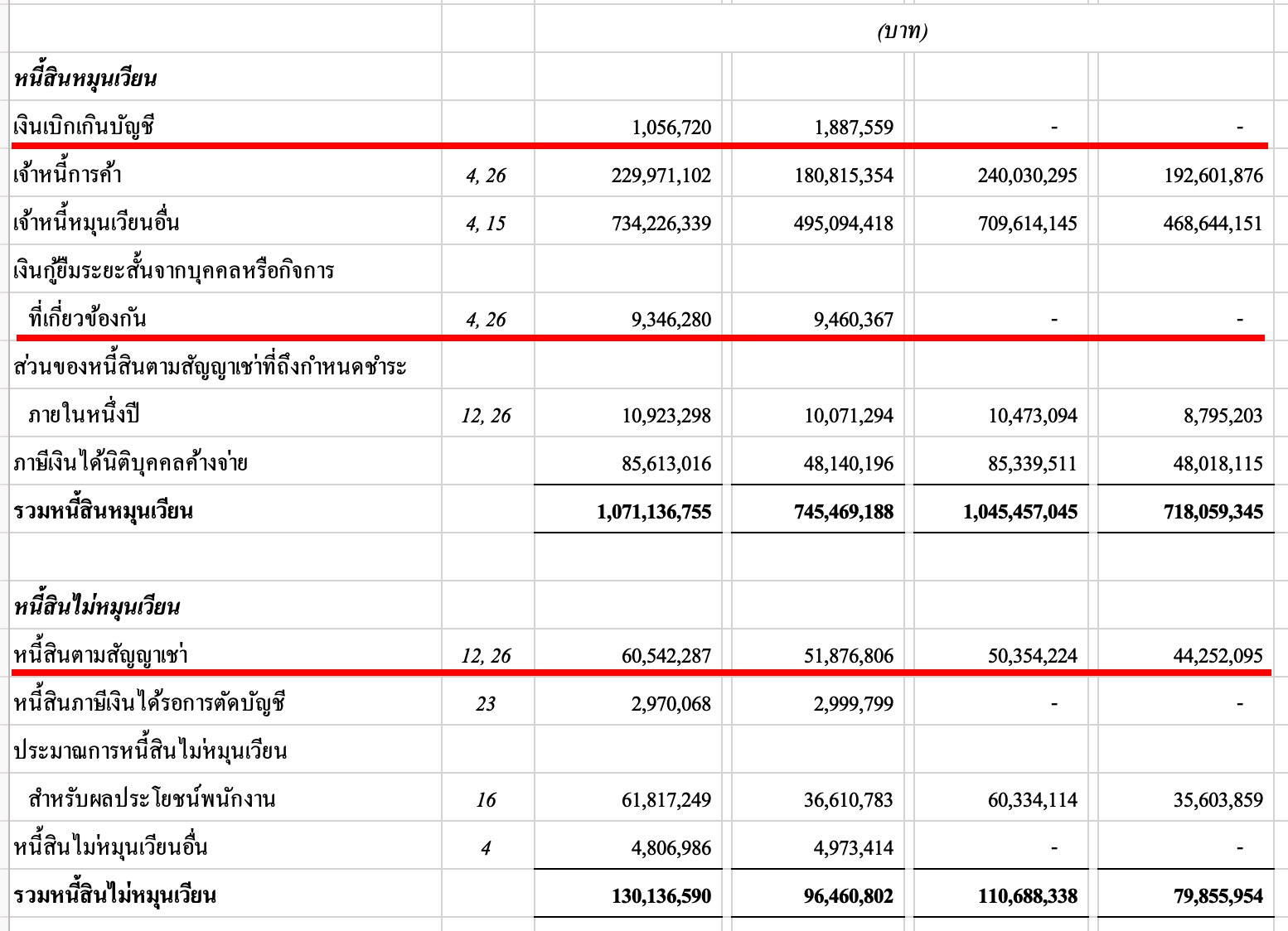 งบดุลแสดงหนี้ที่มีภาระดอกเบี้ยของ sappe